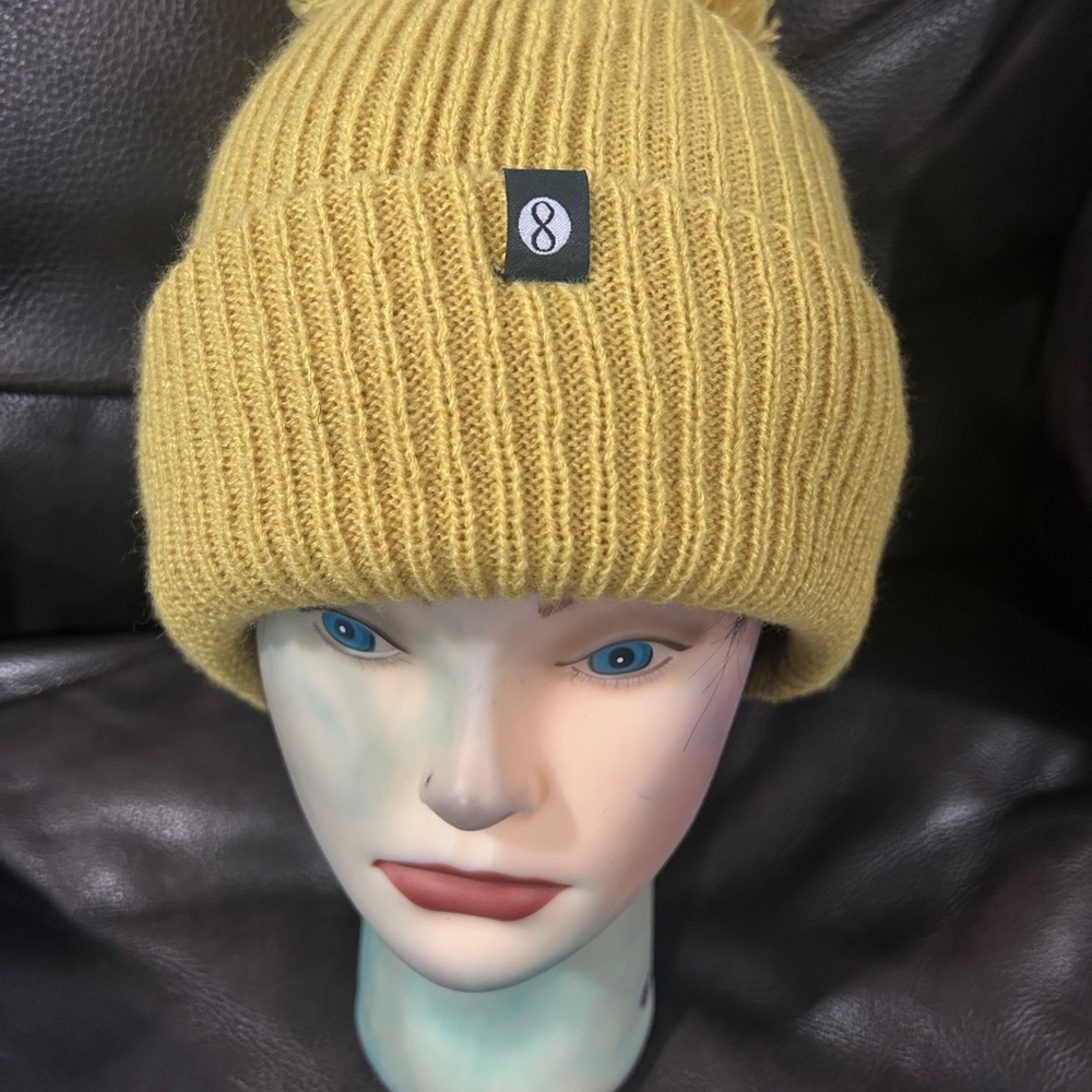 Level 8 Yellow Knit Beanie with Pom